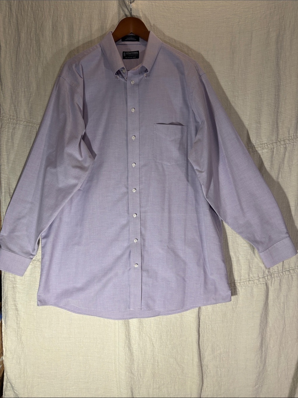 Stafford Essentials Men’s Lavender Oxford Dress Shirt 17.5 36-37 X-Tall